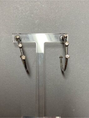 Oxidized sterling silver cubic zirconia hoop earrings